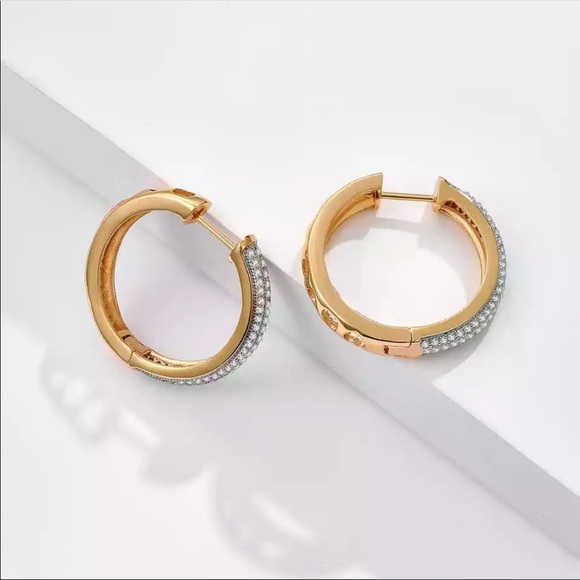 Sparkly 14KGold Plated Cubic Zirconia Hoop Earring - Picture 2 of 3
